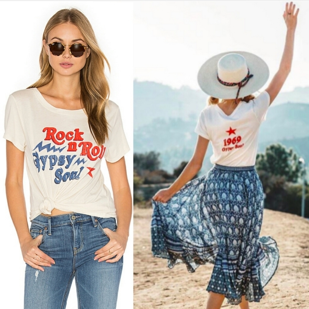 Spell designs ziggy stardust rock 'n roll gypsy soul red white & blue tee XS top